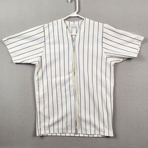 Vtg Blank Blue Pin Stripe Southern Athletic Baseball Jersey Shirt Zip Up Medium